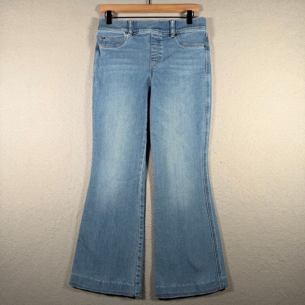 Spanx Flare Jeans Light Wash Blue Pull On Shaping Denim Petite Medium 20960Q